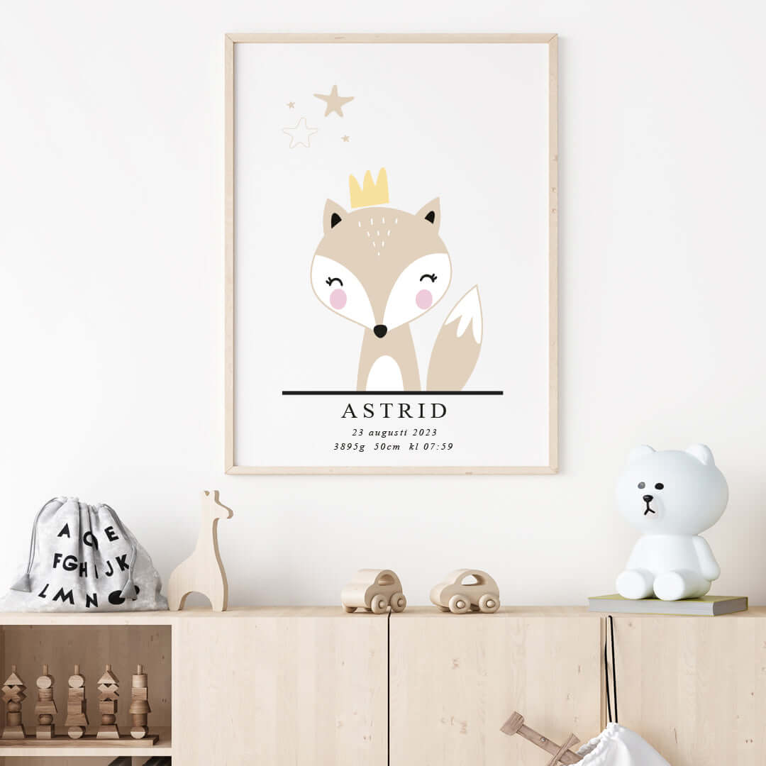 Namntavla Little fox med personlig text och söt illustrering av en fox. Perfekt till barnrummet.