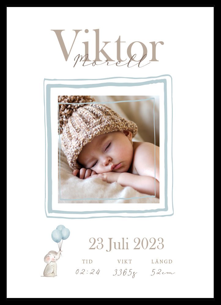 Namntavla Eget foto - elefant blå - Dekortorget