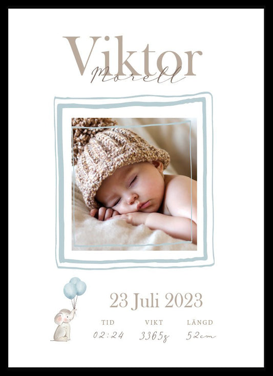 Namntavla Eget foto - elefant blå - Dekortorget