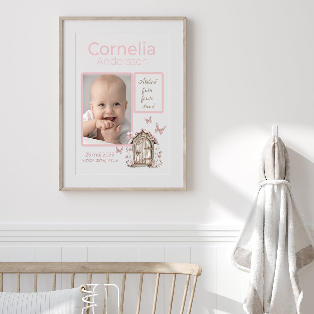 Namntavla Eget foto - fjärilar och blomsterdörr - Dekortorget