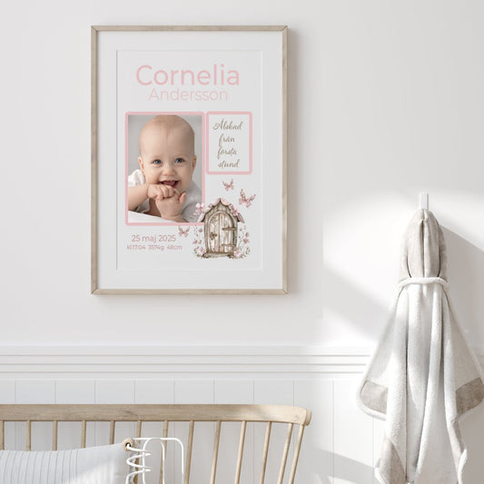 Namntavla Eget foto - fjärilar och blomsterdörr - Dekortorget