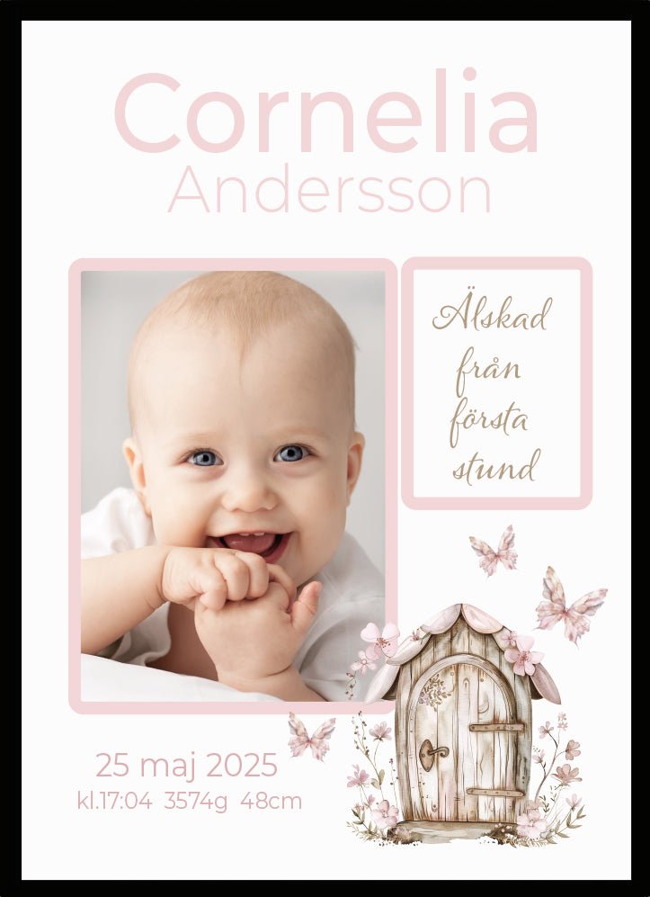 Namntavla Eget foto - fjärilar och blomsterdörr - Dekortorget