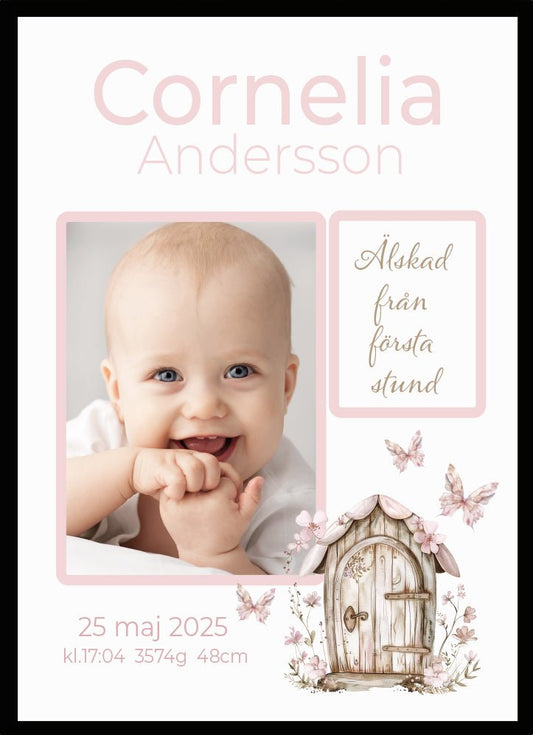 Namntavla Eget foto - fjärilar och blomsterdörr - Dekortorget