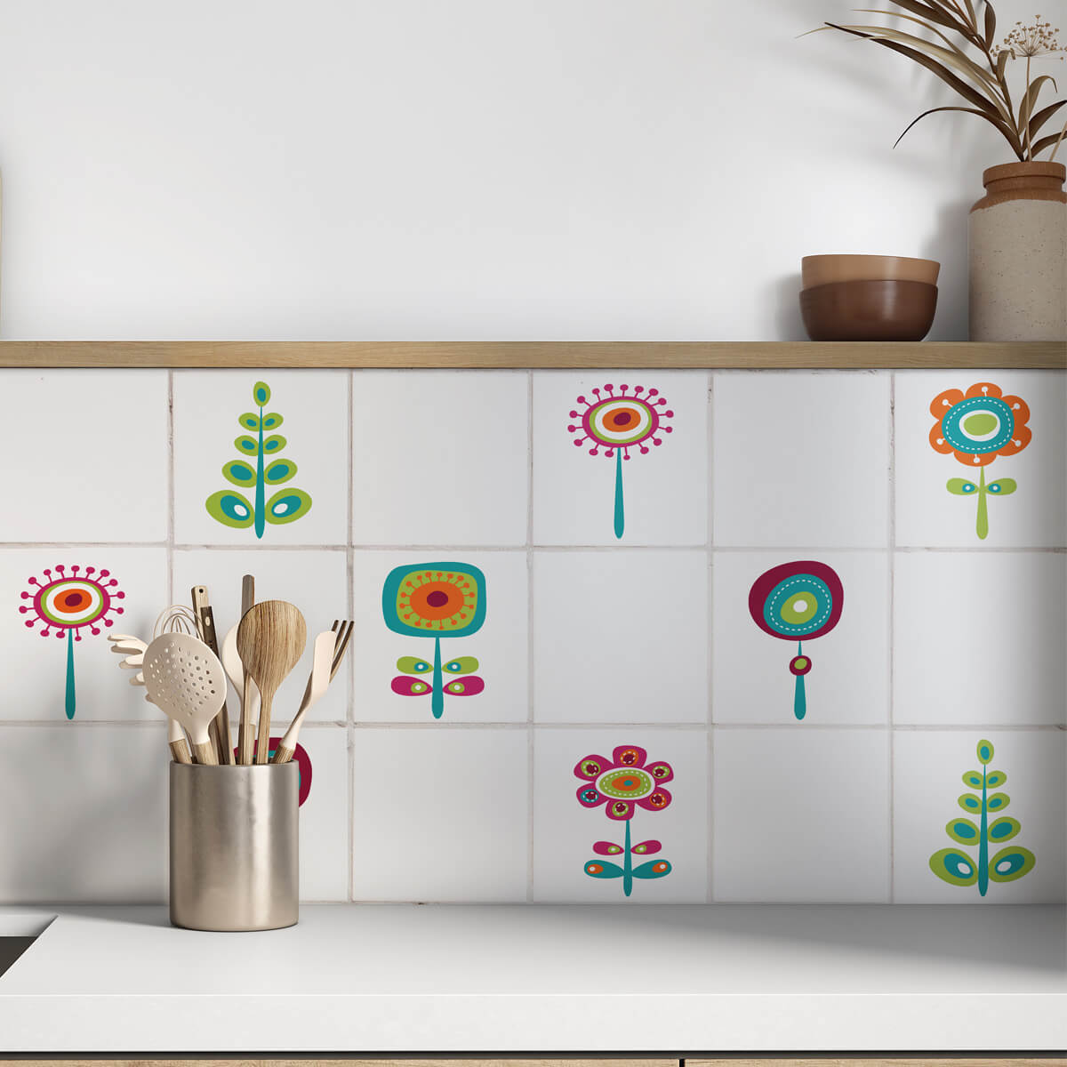 Kakeldekor retroblommor 2 - Dekortorget