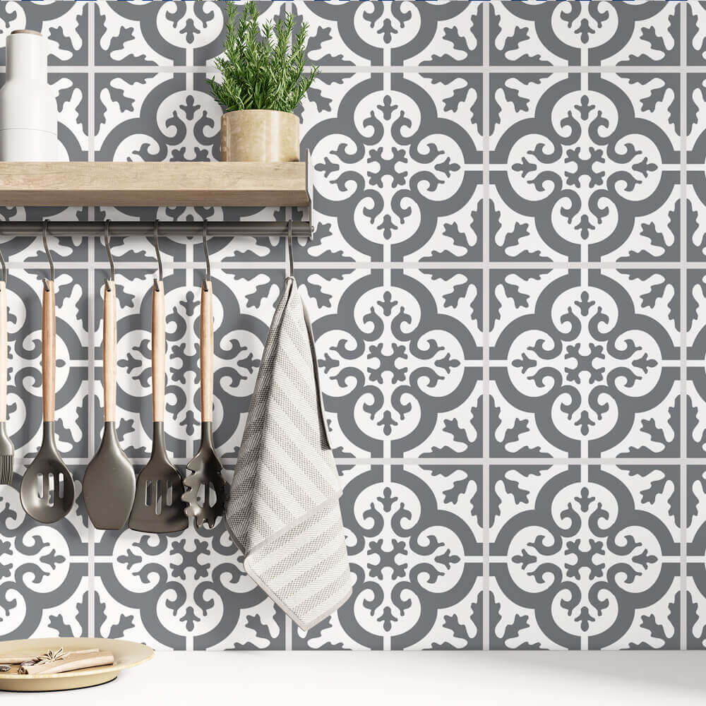 Kakeldekor marockansk 2 grå - Dekortorget