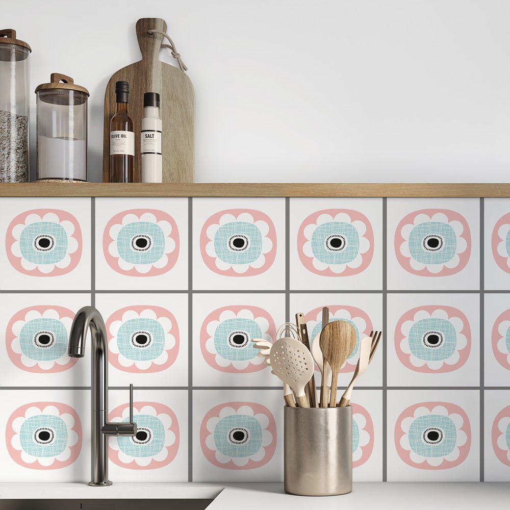 Kakeldekor retro pastell blomma 2 - Dekortorget