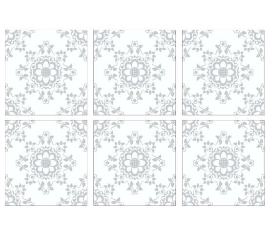 Kakeldekor viktoriansk blommor grå 2 - Dekortorget