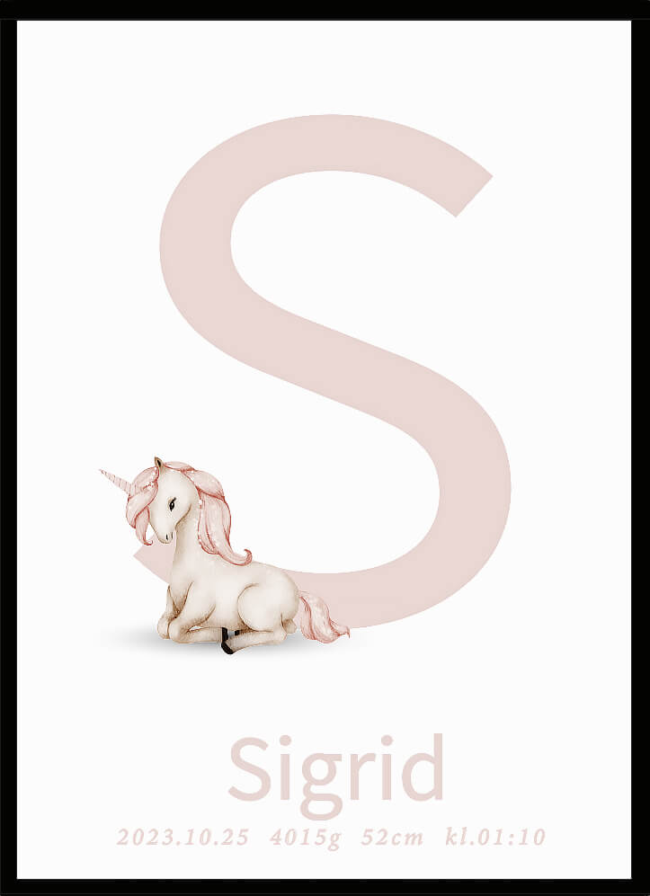 Namntavla Bokstav rosa med enhörning - Dekortorget