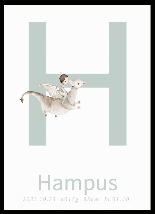 Namntavla Bokstav turkos med drake - Dekortorget